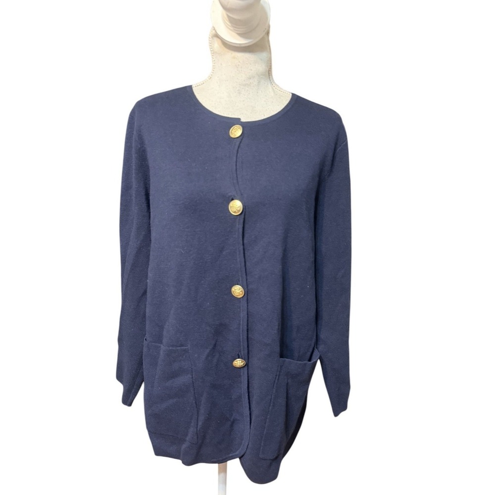 J.CREW Sweater Cardigan Womens M Blue Merino Wool Gold Buttons #B0154 - Picture 1 of 5
